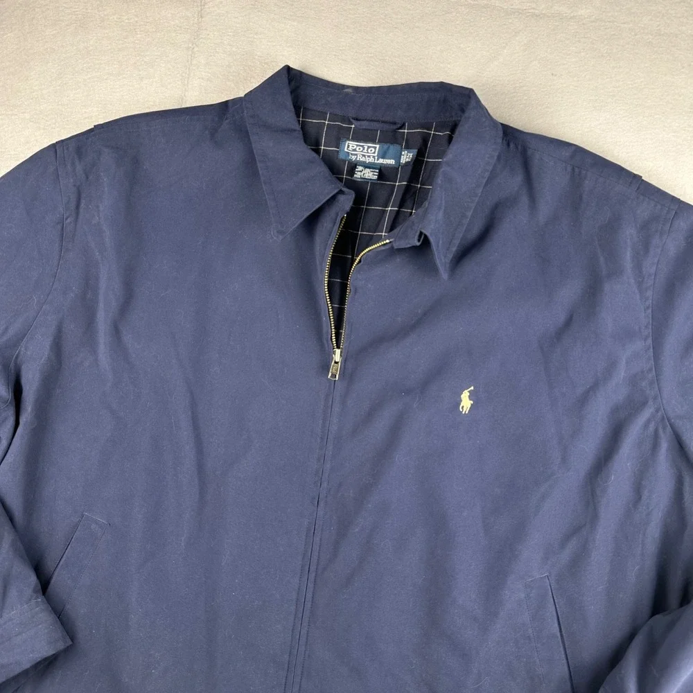 Polo Ralph Lauren Mens 2XB Big Navy Blue Bi-Swing Jacket Plaid Lined Zip Up